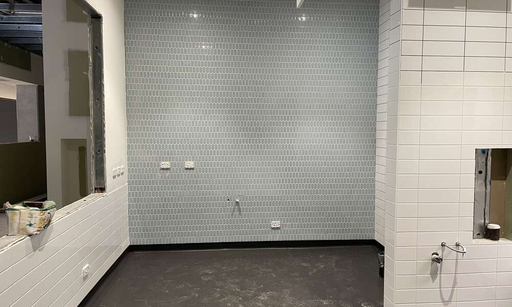 The tiling in all amenities is well progressed.