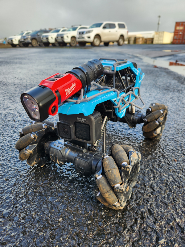 A remote control rover was fitted with a Gopro camera to investigate conditions in the sinkhole.