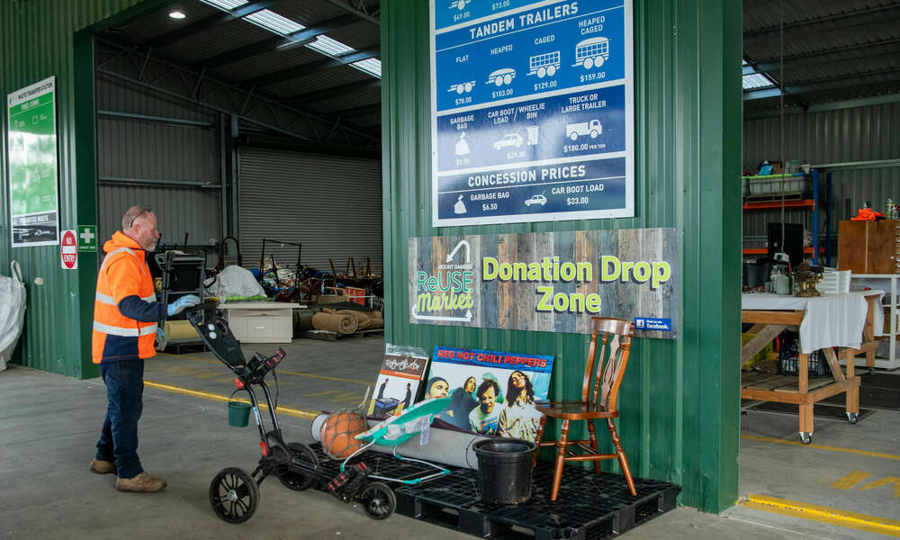 Useful items in good condition can be dropped off to the Waste Transfer Station for sale at the ReUse Market.