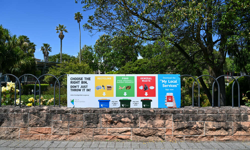 Waste education signage is on display across the city during November for National Recycling Week.