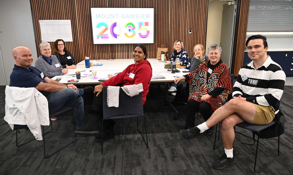 Members of the cultural identity team present at the third panel session: Alexandra Nicholson (left), Monica Hart, Shaun Dunford, Joti Prasad, Aunty Michelle Jacquelin-Furr, Aden Clarke, Ally Finnis and Le-Anne Thomson.