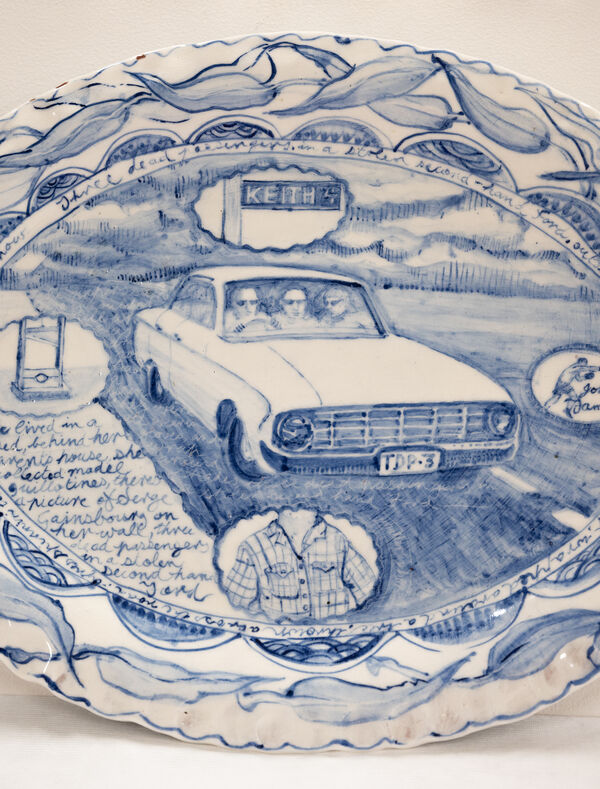 Gerry Wedd, Three Dead Passengers in a Second-hand Ford, 1999, hand painted earthenware.