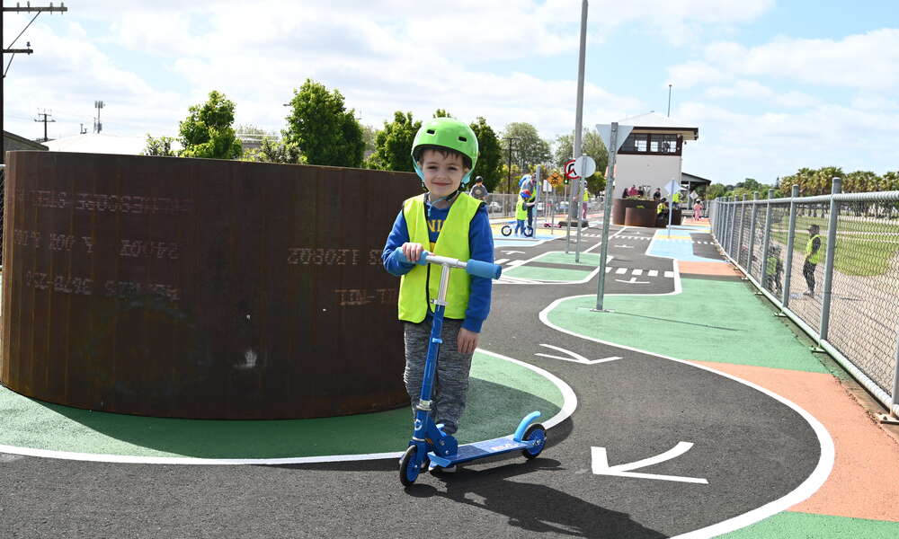 Ben was confident on his bike at the Railway Lands mini streetscape.