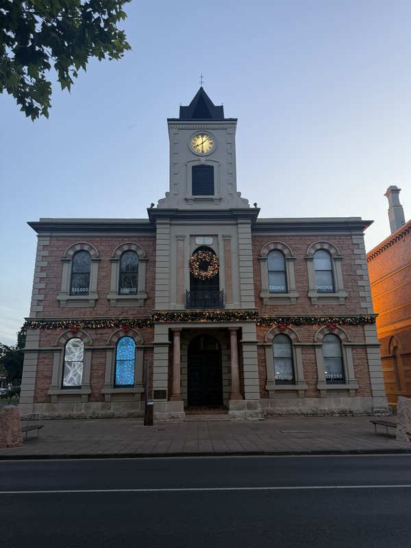 Two windows are lit up at the Old Town Hall as the Mount Gambier Community Mayor's Christmas Appeal hits $10,000 in donations.