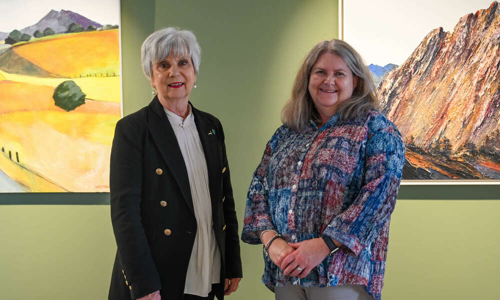 City of Mount Gambier Mayor Lynette Martin and District Council of Grant Mayor Kylie Boston at The Hangar Gallery at the Mount Gambier Regional Airport.