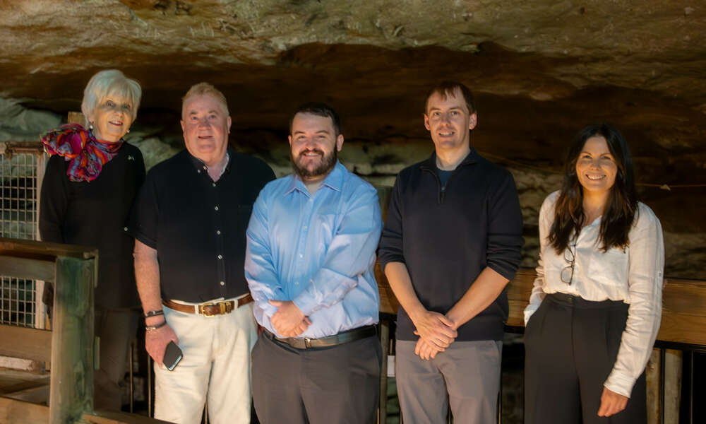 Mayor Lynette Martin, Cr Paul Jenner, Cr Jason Virgo, Cr Josh Lynagh and Strategic Development and Visitor Economy Coordinator Amanda Stevens at Engelbrecht Cave.