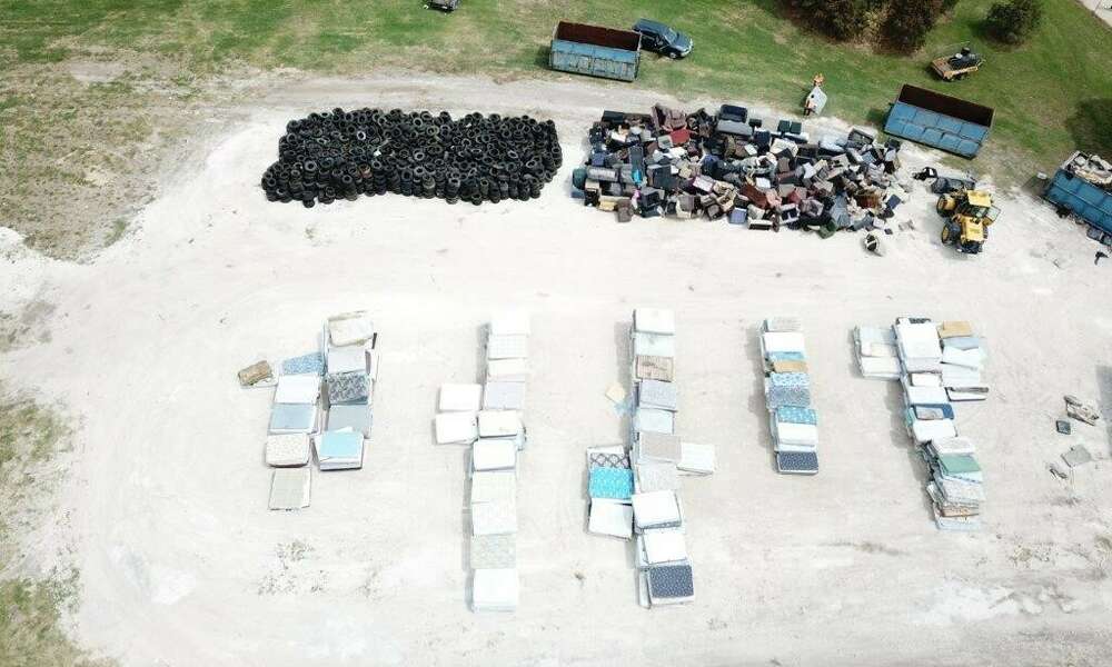 An aerial view of the goods deposited at the Waste Transfer Station following the Spring Clean event.