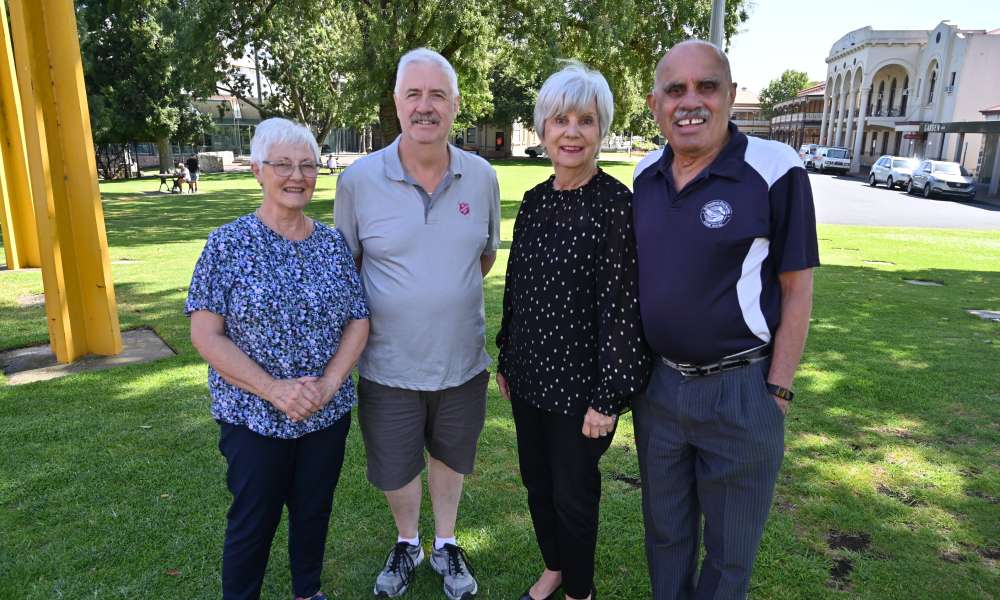 Uniting Care representative Laura Kilsby (left), Salvation Army representative John Douglas, Mayor Lynette Martin and St Vincent de Paul representative John D’Souza.