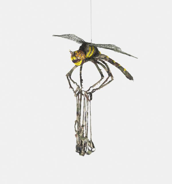 Fiona Hall, Macromia splendens / splendid cruiser, 2009-2011, military camouflage material, paint, mixed media. National Gallery of Australia, Kamberri/Canberra, Purchased 2016. © Fiona Hall/Copyright Agency, 2025.