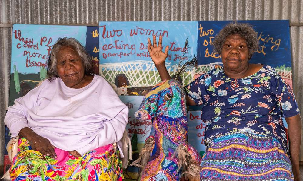 Sally M Nangala Mulda and Marlene Rubuntja. Courtesy Tengentyere Artists. Photo: Bec Capp.