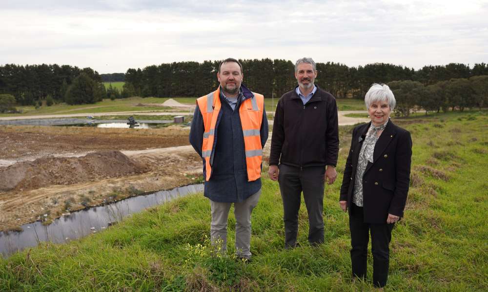 Acting City Infrastructure General Manager Jeremy Martin, Environmental Sustainability Business Partner Aaron Izzard and Mayor Lynette Martin at Caroline Landfill.