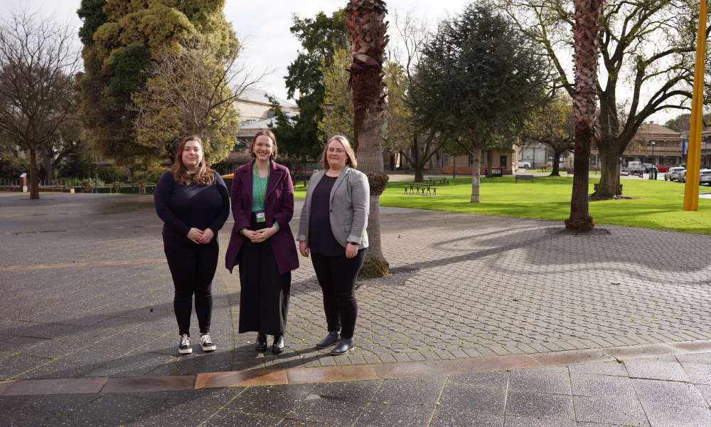City of Mount Gambier Community Development Officer Chloe Rattray (left), Purple Orange Regional Lead Tessa Deak and Acting Manager Library and Community Development Sally Mann.