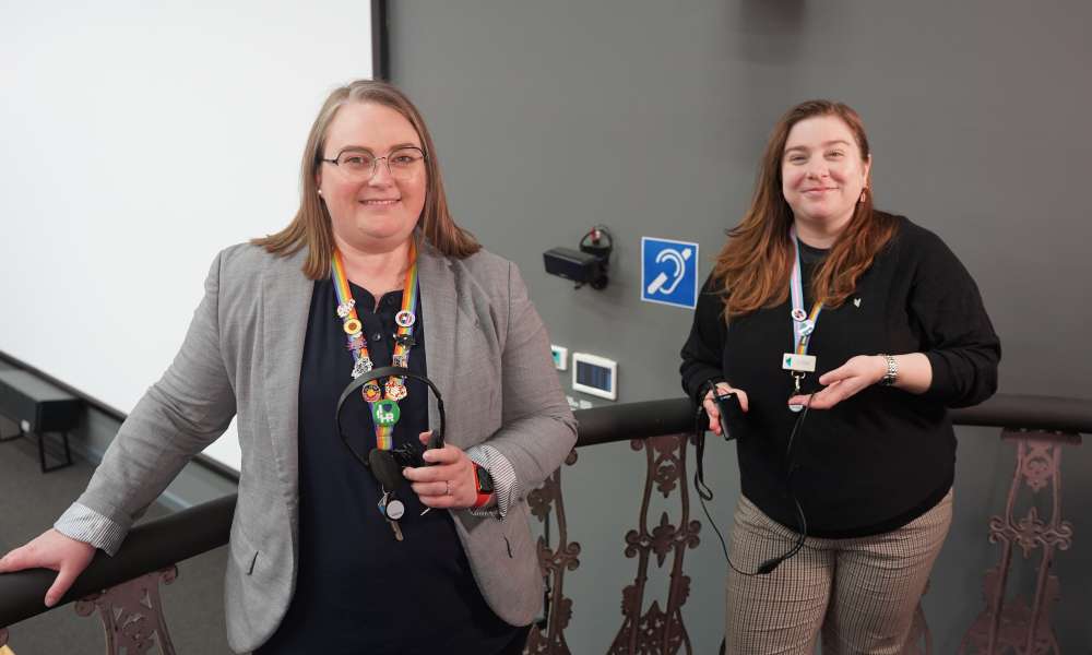 City of Mount Gambier Team Leader Library Operations Sally Mann and Community Development Officer Chloe Rattray with hearing loops - a special type of sound system for use by people with hearing aids - located at the Riddoch Arts and Cultural Centre. It is proposed additional devices will be rolled out at the Mount Gambier Library as part of the draft Disability Access and Inclusion Plan.