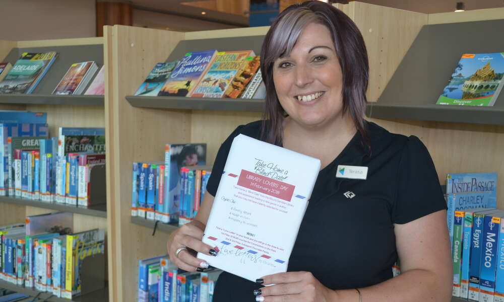 City of Mount Gambier Library Youth Services Coordinator Terasa Nearmy with a 'Blind Date'.