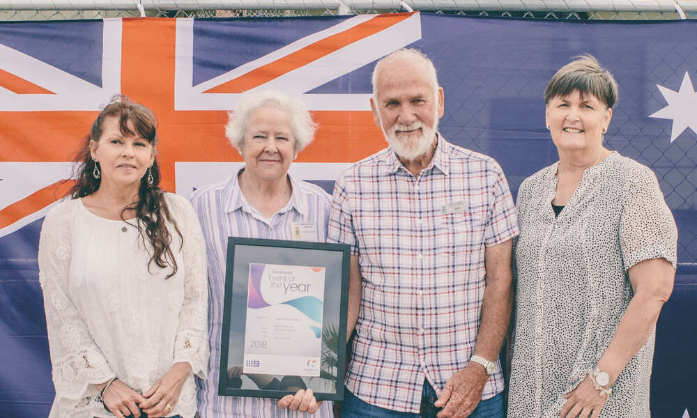 Mount Gambier History Group representatives Kerry Deverell, Marg Brown, Jim Lightbody and Aileen Clarke accept the 2018 Community Event of the Year award for the Fidler and Webb Exhibition.