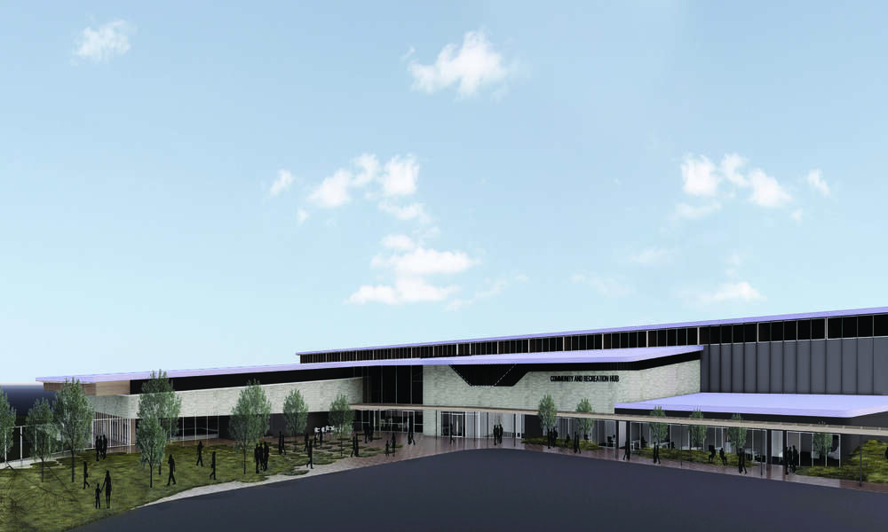 Architect impression of the Mount Gambier Community and Recreation Hub exterior.