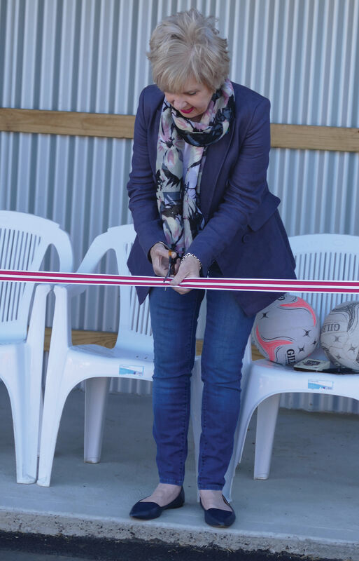 Mayor Lynette Martin cut the ribbon at the official opening of the South Gambier Netball Club resurfaced courts and new shelter sheds, funded in part by the City of Mount Gambier Sport and Recreation Major Capital Works Program.