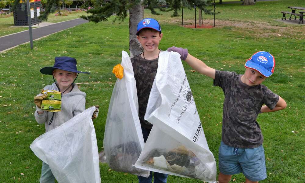Tommy, Peter and Matthew are all ready for Clean Up Australia Day on Sunday.