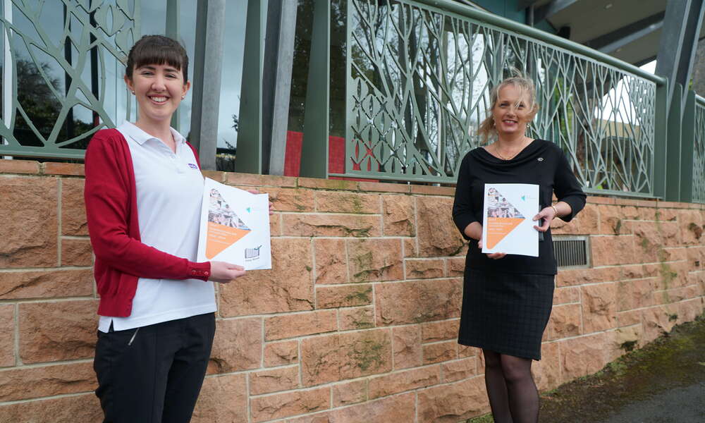 Mission Australia Community Engagement Facilitator Belinda Anderson (left) and City of Mount Gambier Community Wellbeing General Manager Barbara Cernovskis with the draft Disability Access and Inclusion Plan 2020 – 2024.