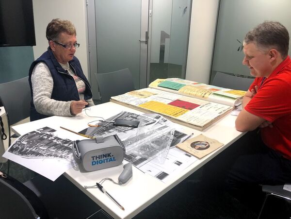 Project participant Liz Vears reminisces while recording stories for the Immersive Storytelling project. The stories of locals have been captured for the public to hear alongside 360 degree footage through the use of Virtual Reality technology.