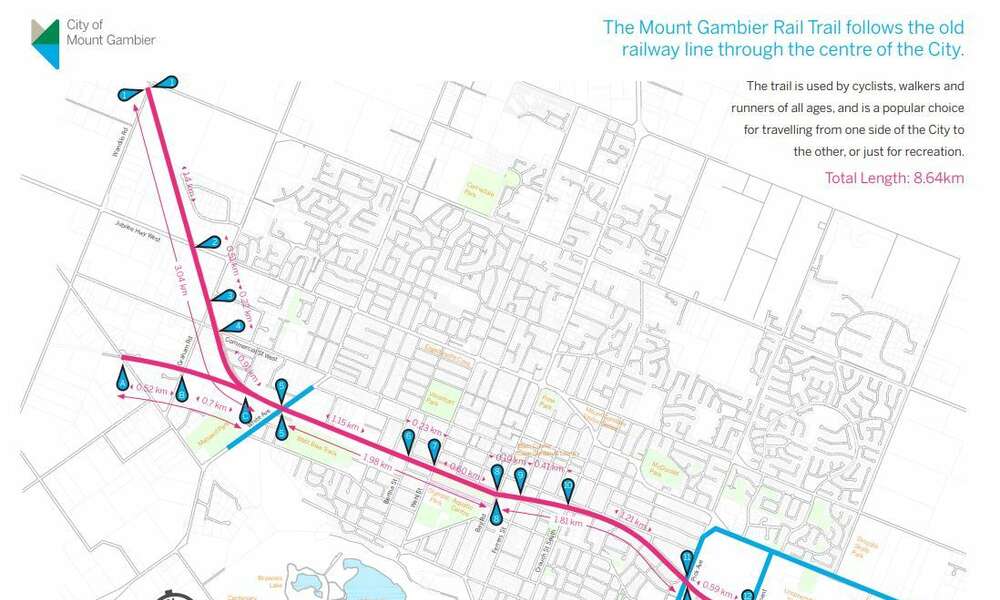 Download a PDF of the map under Mount Gambier Rail Trail - distances (below)