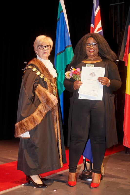 Mayor Lynette Martin and Salima Mossi at the Citizenship Ceremony.