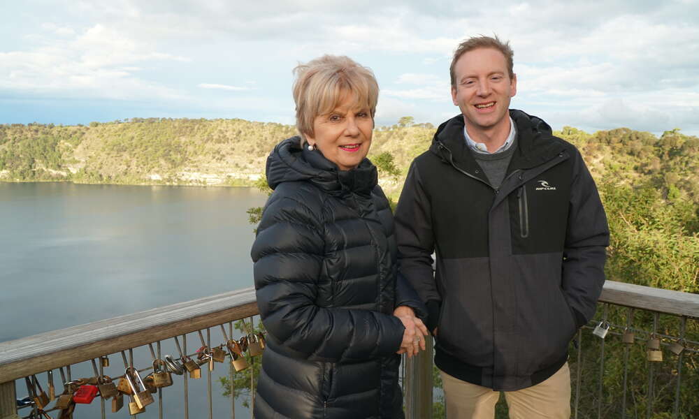 City of Mount Gambier Mayor Lynette Martin OAM with SA Minister for Environment and Water David Speirs MP at the iconic Blue Lake.